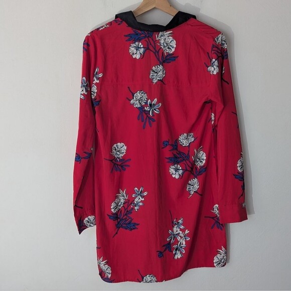 Abercrombie & Fitch Red Floral Split Neck Long Sleeve Tunic Mini Dress Size S - Picture 5 of 7